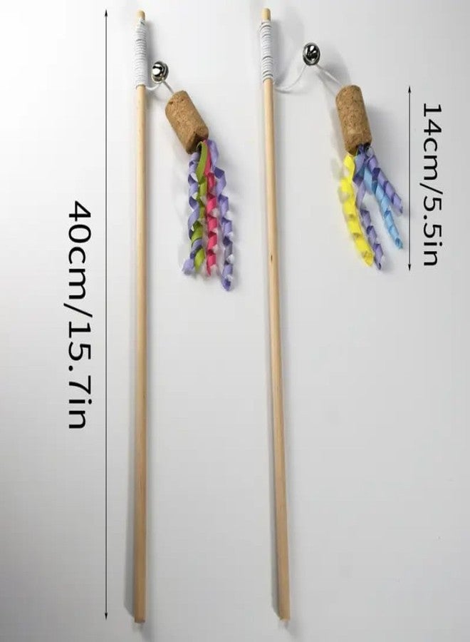 KittuPet 1pc Colorful Ribbon Decor Cat Teaser Stick with Bell for Pets - Image 3